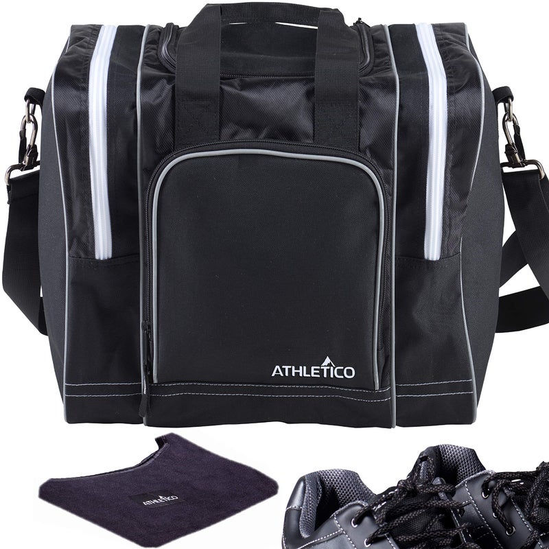 Athletico Bowling Bag & Seesaw Polisher Bundle - Single Ball Tote Bag With Padded Ball Holder - Fits a Single Pair of Bowling Shoes Up to Mens Size 14 (Black) - Image 1